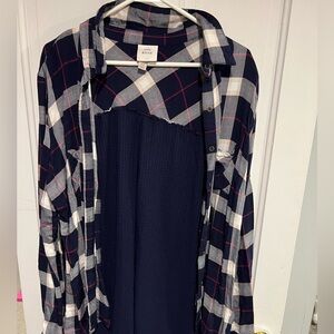 Knox Rose Navy and White Plaid Button Down Shirt